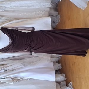 Elegant Brown Evening Dress with Sheer Sleeve Accents